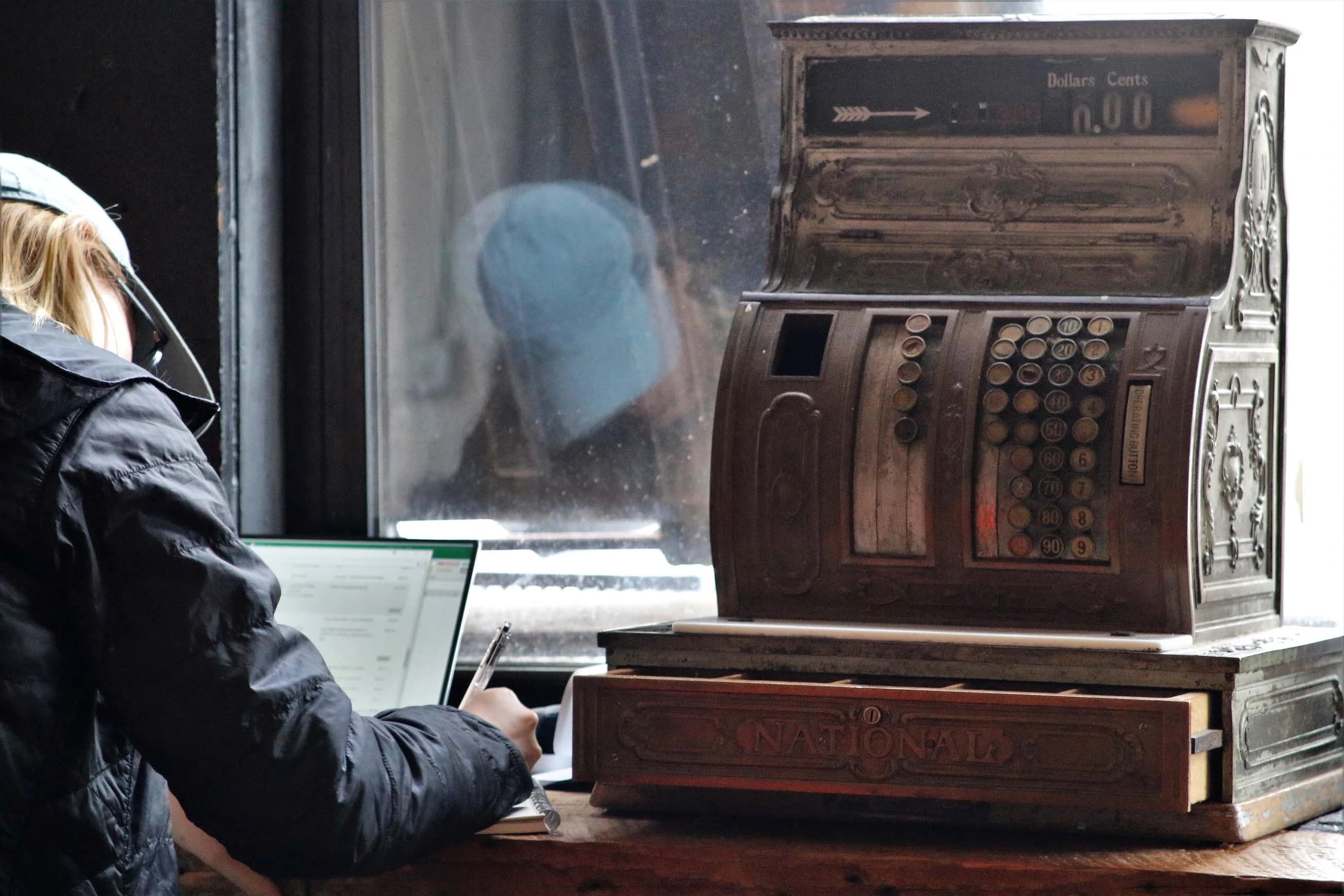 A woman typing on computer